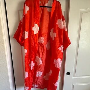 Vintage 1930-40s Red Geisha Floral Kimono